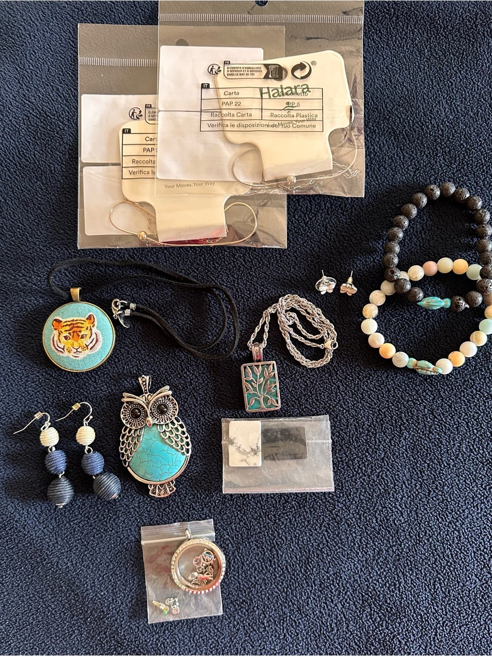 Lot of various jewelry. Necklaces, bracelets, pendants and earrings.
